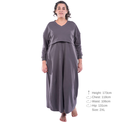 Winter-inspired oversized nursing dress